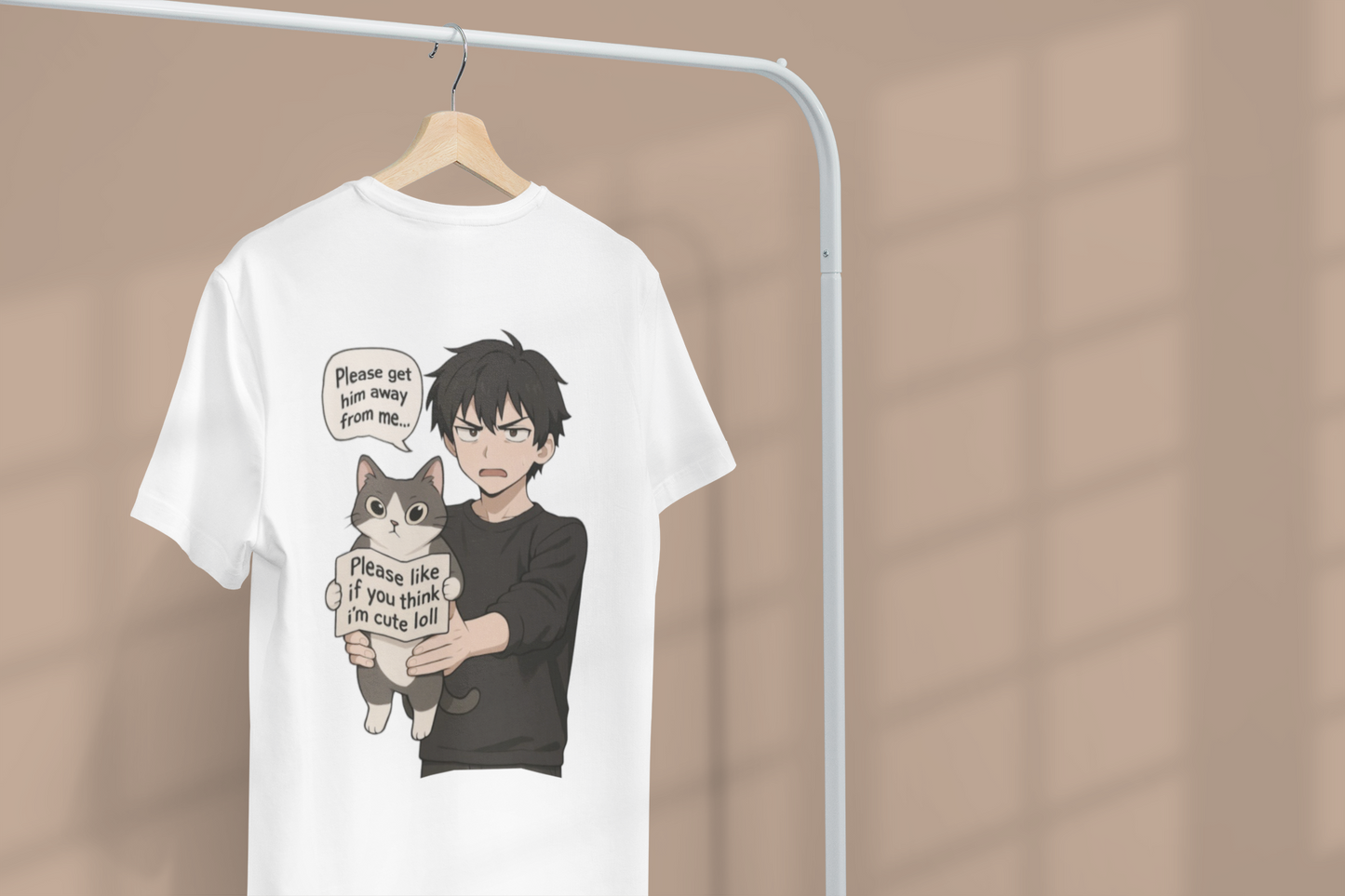 Funky Fox Please Get Him Away From Me Cat T-Shirt – Cute & Funny Cat Tee