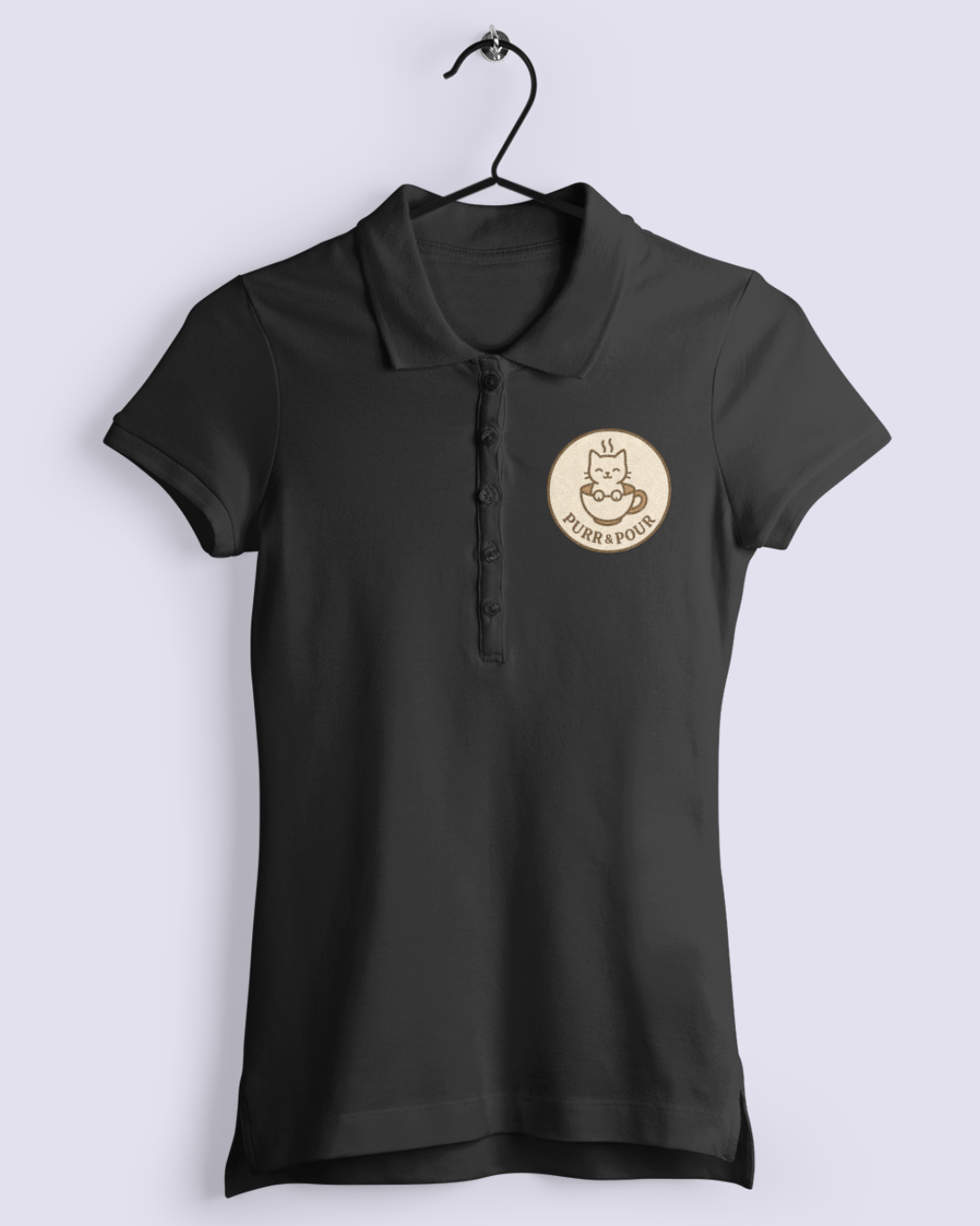 Funky Fox Purr & Pour Polo T-Shirt – For Cat & Coffee Lovers