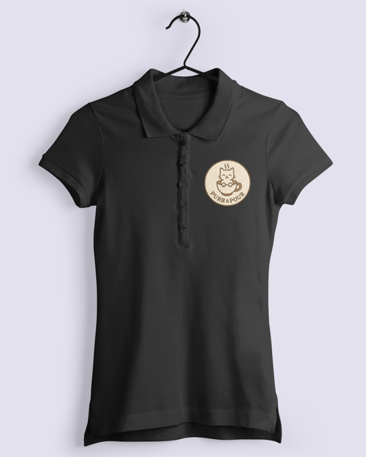 Funky Fox Purr & Pour Polo T-Shirt – For Cat & Coffee Lovers